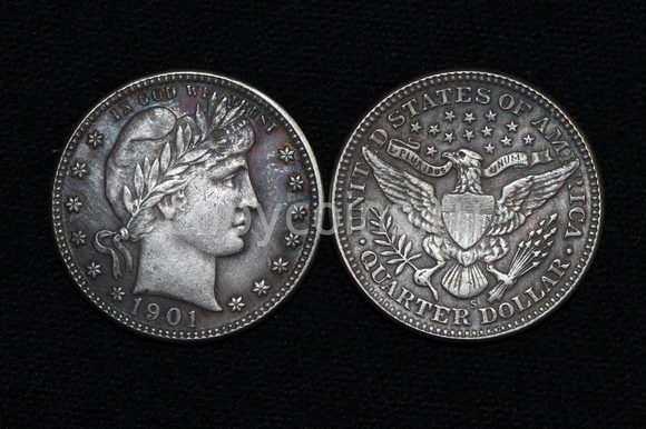 А257 25 центов  1901 г. S. Свобода  Герб. США. Ч. Барбер.