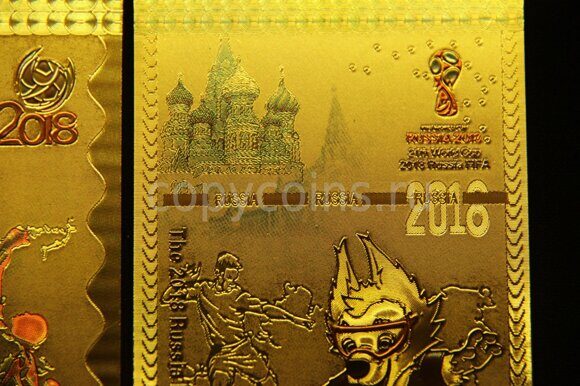 100 рублей Футбол 2018 Коллекционная золотая банкнота Чемпионат мира тип 3 4