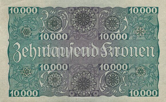 1 шиллинг на 10000 кронах 1924 года Австрия 126 на 79 2